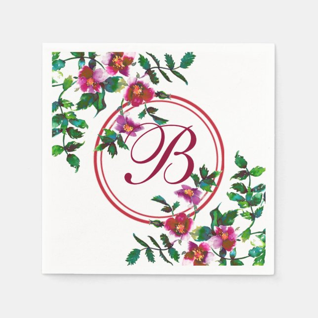 Serviette En Papier Elégante aquarelle moderne fleur sauvage rose fonc (Devant)