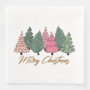 Serviette En Papier Elégante aquarelle Noël Arbres Joyeux Noël