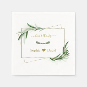 Serviette En Papier Elégante aquarelle Olive Greenery Mariage or