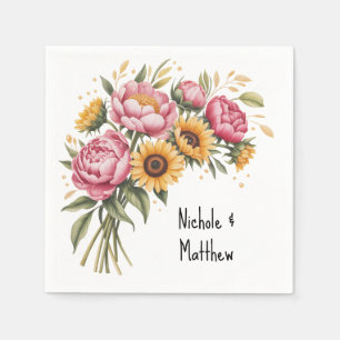 Serviette En Papier Elégante aquarelle Peony Bouquet Mariage