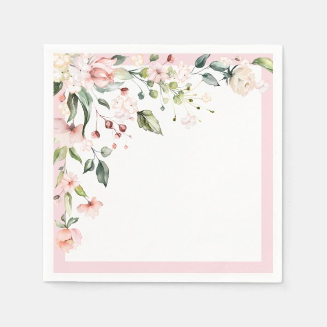 Serviette En Papier Elégante aquarelle rose Fête des mariées florale (Devant)