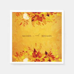 Serviette En Papier Elégante aquarelle rouge et or Poinsettia Mariage