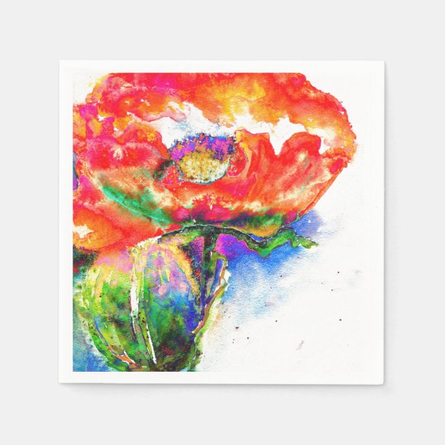 Serviette En Papier Elégante aquarelle rouge florale (Devant)