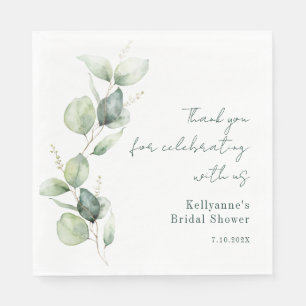 Serviette En Papier Elégante aquarelle verdure Fête des mariées Script