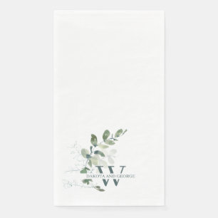 Serviette En Papier Elégante aquarelle Verdure Mariage Monogramme