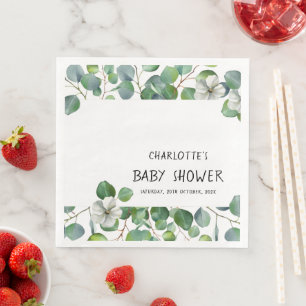 Serviette En Papier Élégante Baby Shower aquarelle eucalyptus