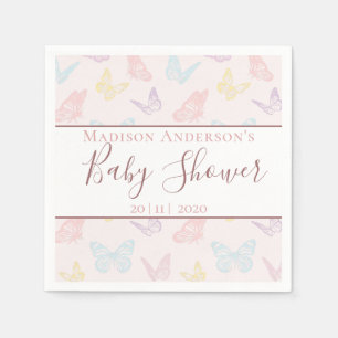 Serviette En Papier Élégante Baby shower de filles aux papillons ros