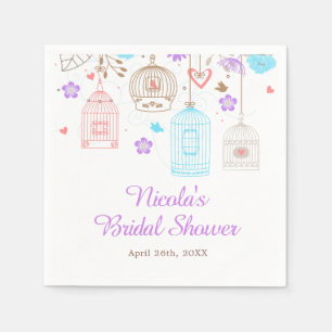 Serviette En Papier Elégante Baby Shower Florale Violette et Bleue