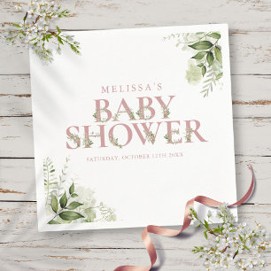 Serviette En Papier Élégante Baby Shower Rose Poussiéreuse Verdure