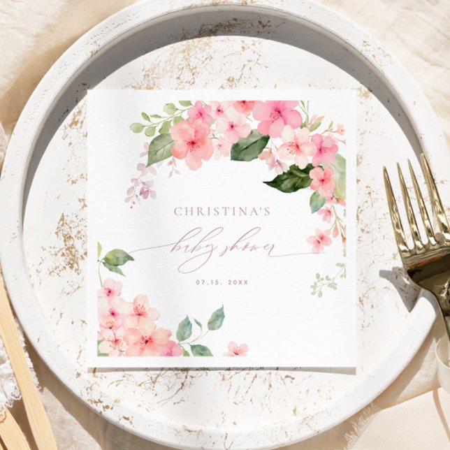 Serviette En Papier Élégante Baby shower rose Sakura Fleurs serviettes (Créateur téléchargé)