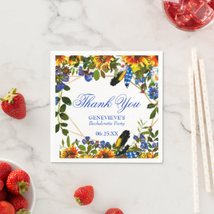 Serviette En Papier Élégante Bachelorette Florale Boho Bleu
