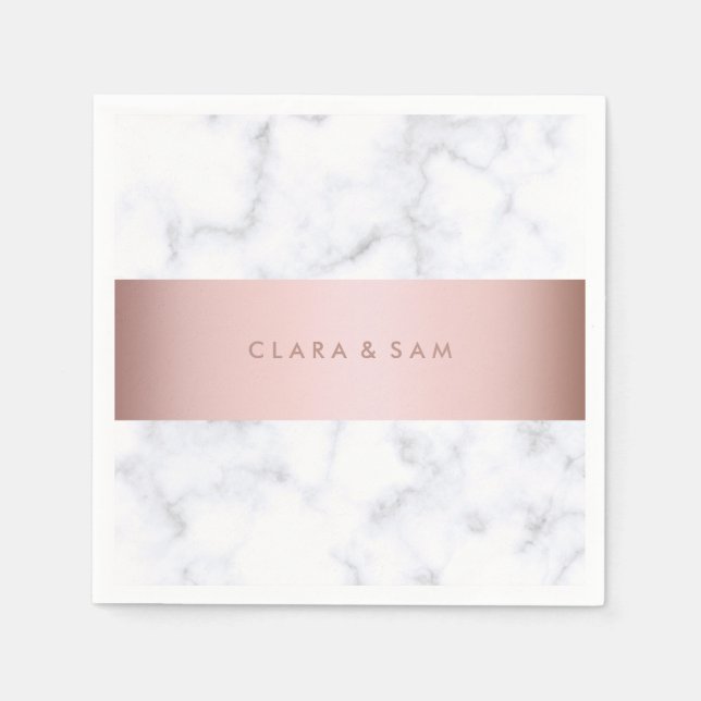 Serviette En Papier élégante bande rose en marbre blanc (Devant)