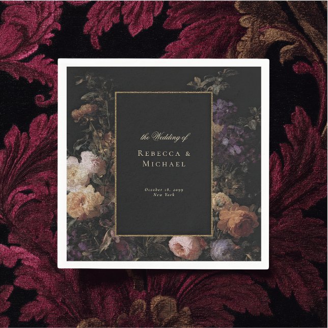 Serviette En Papier Élégante Black Romantique Fleurs Mariage foncé (Créateur téléchargé)