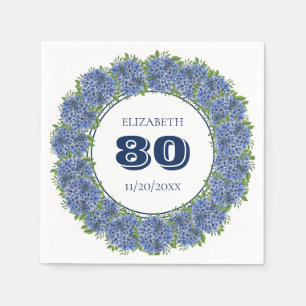 Serviette En Papier Elégante Blue Hydrangeas fête de 80e anniversaire
