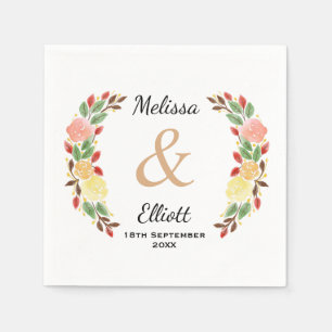 Serviette En Papier Elégante bordure de courroie d'aquarelle florale d