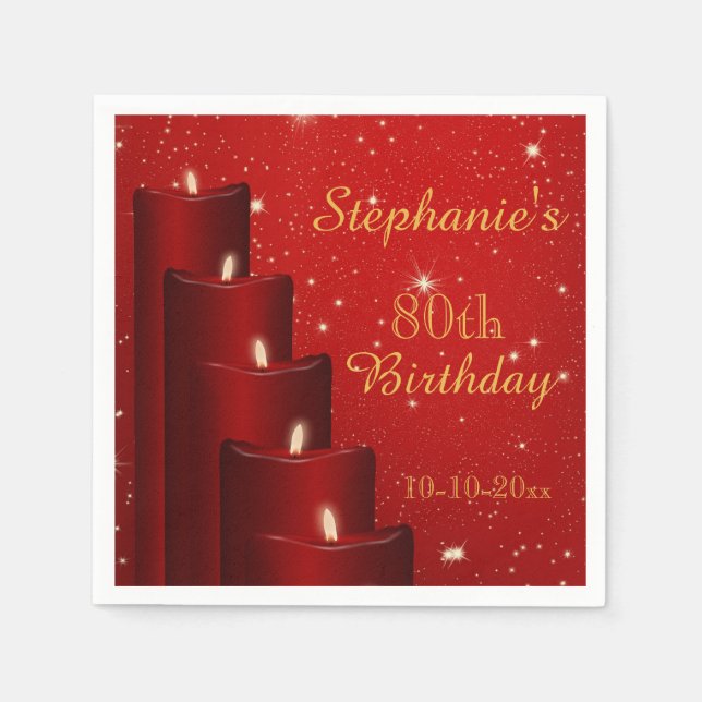 Serviette En Papier Élégante bougie 80e anniversaire avec étincelle (Devant)