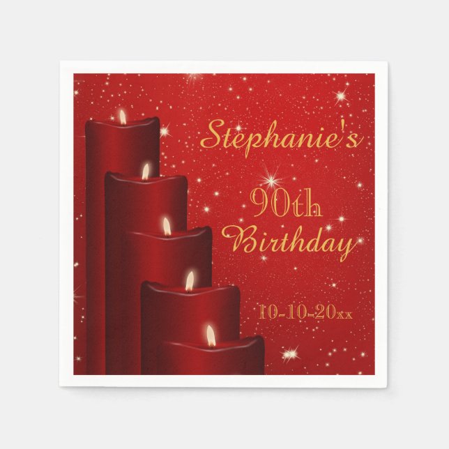 Serviette En Papier Élégante bougie 90e anniversaire avec étincelle (Devant)