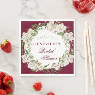Serviette En Papier Elégante Bourgogne Floral Gold Fête des mariées Bi