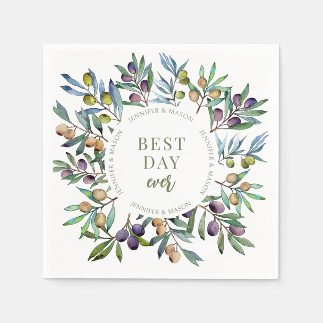 Serviette En Papier Élégante branche d'olivier italien mariage toscan  (Devant)