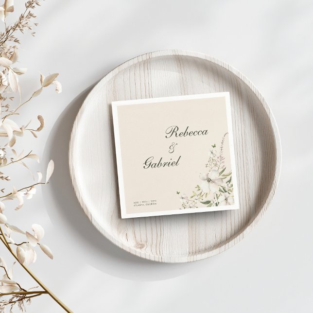 Serviette En Papier Élégante calligraphie aquarelle Mariage floral (Créateur téléchargé)
