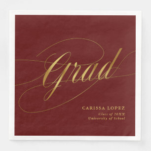 Serviette En Papier Élégante calligraphie minimaliste rouge et or