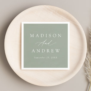Serviette En Papier Élégante calligraphie Sage Green Mariage