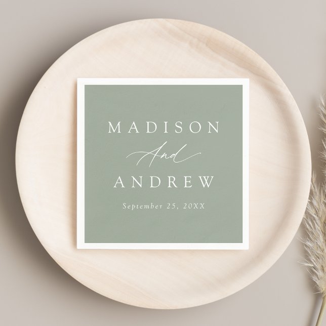 Serviette En Papier Élégante calligraphie Sage Green Mariage (Créateur téléchargé)