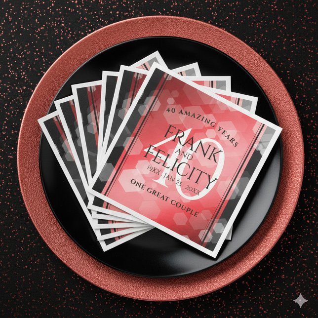 Serviette En Papier Élégante célébration du 40e anniversaire du Mariag (Elegant 40th Ruby Wedding Anniversary Napkins Cover Photo)