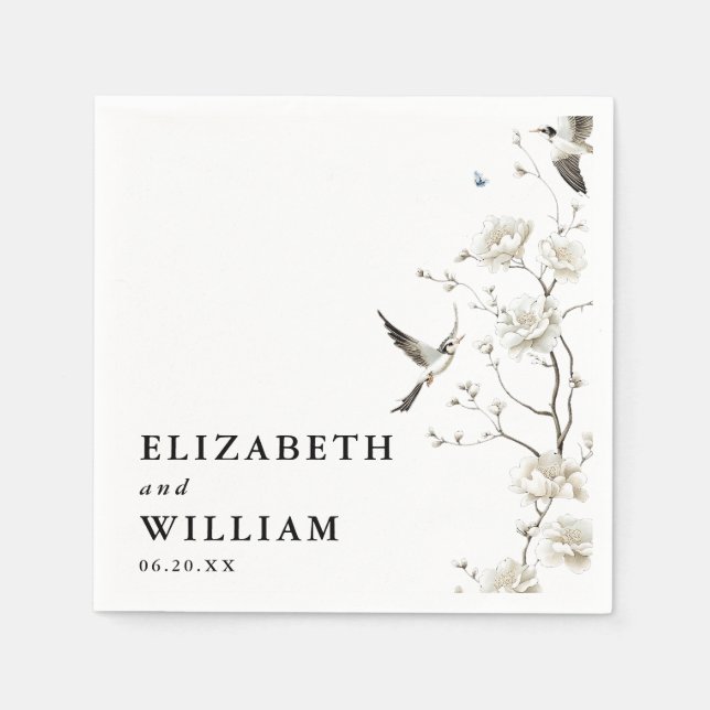 Serviette En Papier Elégante Chinoiserie Moderne Floral Garden Mariage (Devant)