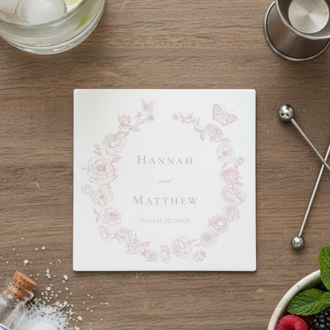 Serviette En Papier Élégante Chinoiserie rose Mariage de crête d'oisea (Créateur téléchargé)