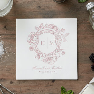 Serviette En Papier Élégante Chinoiserie rose Mariage de crête d'oisea