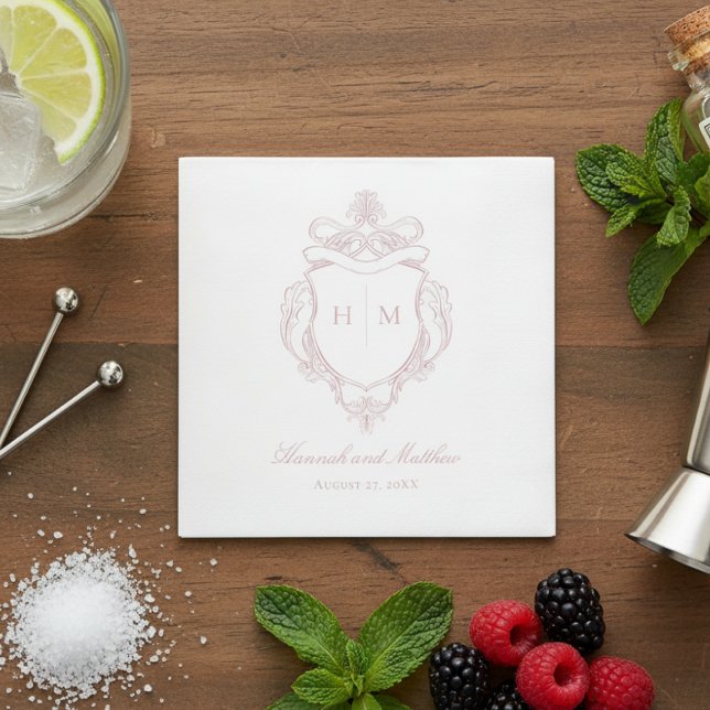 Serviette En Papier Élégante Chinoiserie rose Mariage de crête d'oisea (Créateur téléchargé)