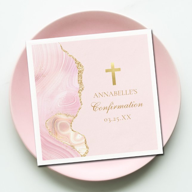 Serviette En Papier Élégante Confirmation Cross Pink Gold Custom Party (Créateur téléchargé)
