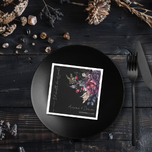 Serviette En Papier Elégante couleur noire Mariage floral Napkin