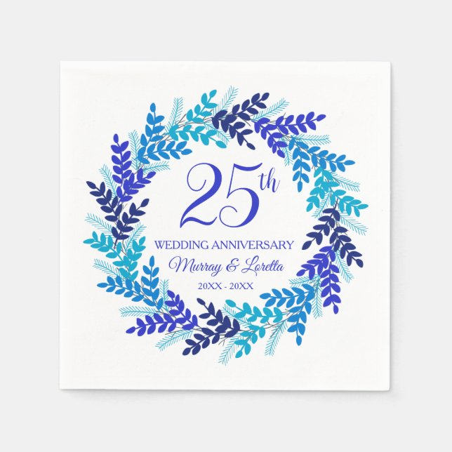 Serviette En Papier Élégante couronne bleue 25e anniversaire de la par (Devant)