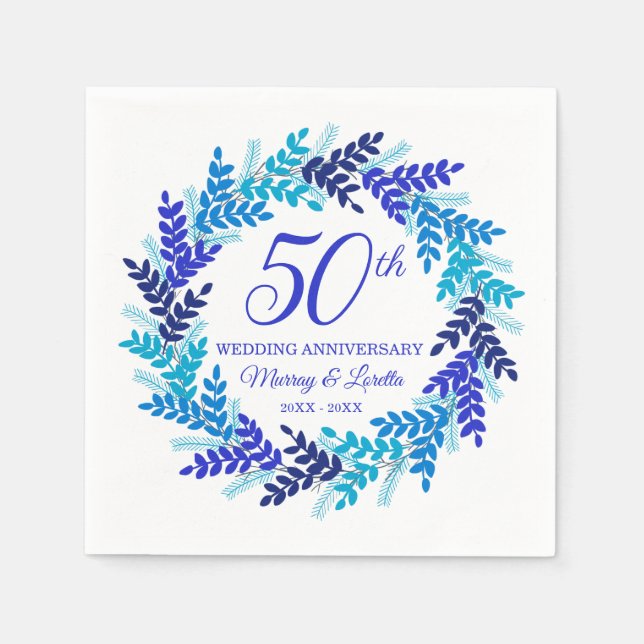 Serviette En Papier Élégante couronne bleue 50e anniversaire de la fêt (Devant)