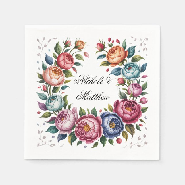Serviette En Papier Élégante couronne florale de mariage (Devant)
