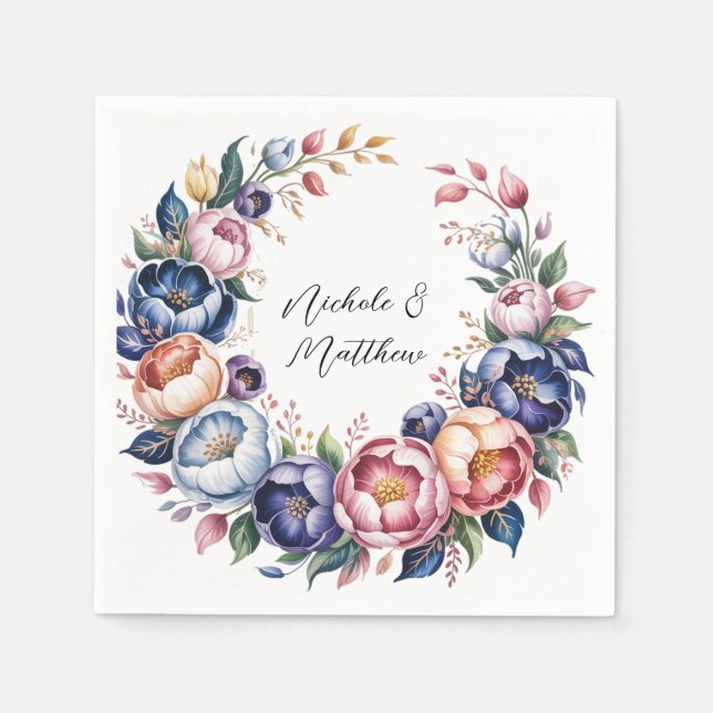 Serviette En Papier Élégante couronne Florale pour Mariage (Devant)