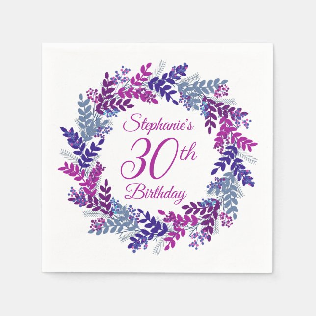 Serviette En Papier Élégante couronne violette rose 30e anniversaire (Devant)