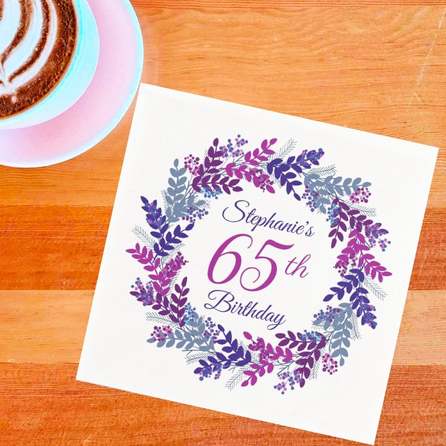 Serviette En Papier Élégante couronne violette rose 65e anniversaire (Créateur téléchargé)