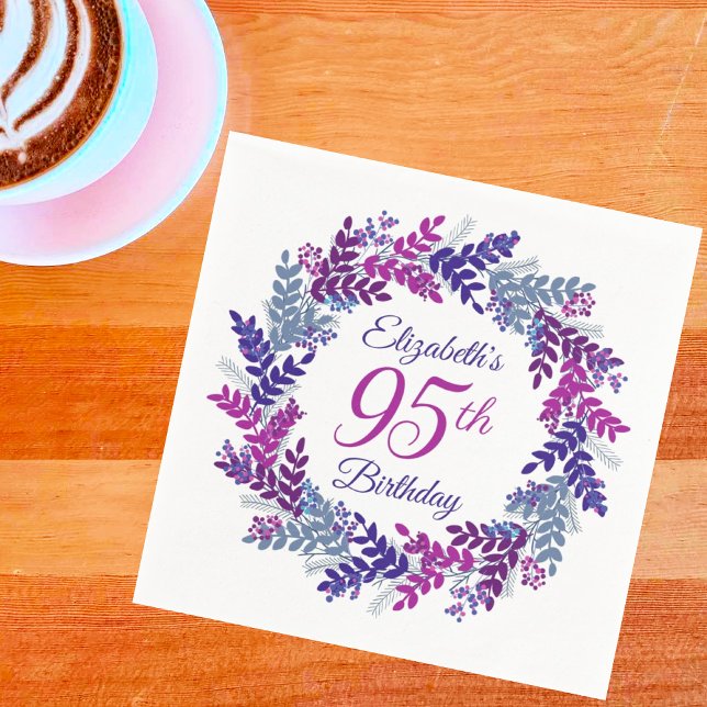 Serviette En Papier Élégante couronne violette rose 95e anniversaire (Créateur téléchargé)