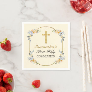 Serviette En Papier Elégante crème à beurre Floral 1ère Sainte Communi