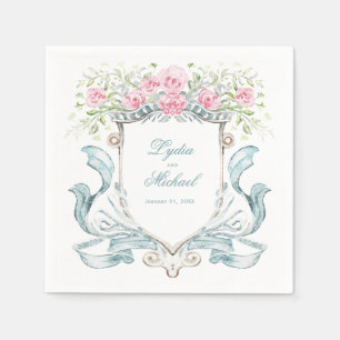 Serviette En Papier Élégante Crête Rose avec Bow MARIAGE