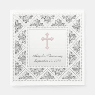 Serviette En Papier Elégante croix gris et rose