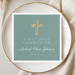 Serviette En Papier Elégante Croix Verte Première Communion Religieuse