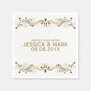 Serviette En Papier Elégante dentelle d'or floral avec Damas blancs 2