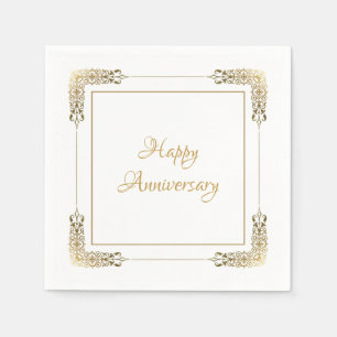 Serviette En Papier Elégante dentelle d'or Joyeux Anniversaire serviet