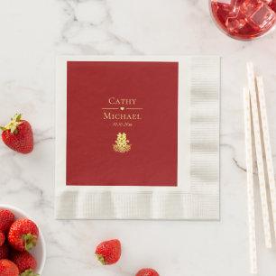Serviette En Papier Élégante double rose de bonheur chinois rouge de m