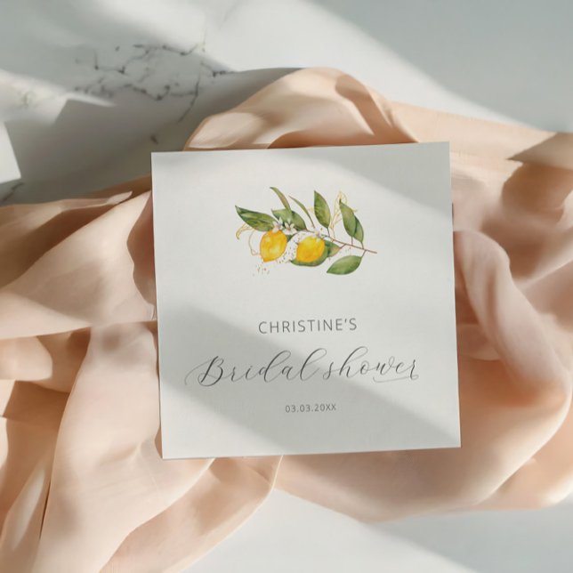 Serviette En Papier Élégante douche de mariée à l'aquarelle de citron  (Créateur téléchargé)