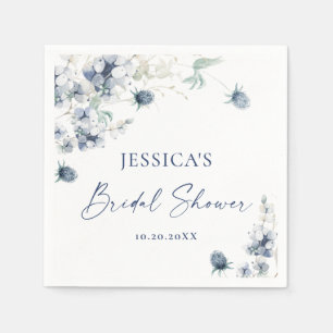 Serviette En Papier Élégante douche de mariée au feuillage bleu poussi